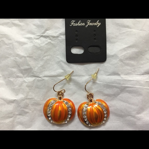 Crystal Orange Pumpkin Dangle Earrings - Picture 7 of 8